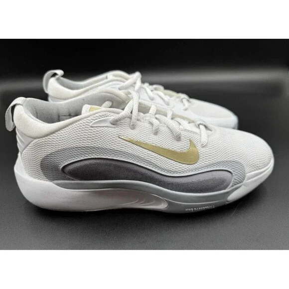 NEW Nike IsoFly Basketball Shoes White Metallic Gold Grey Big Kid's Size 7Y - Picture 4 of 14